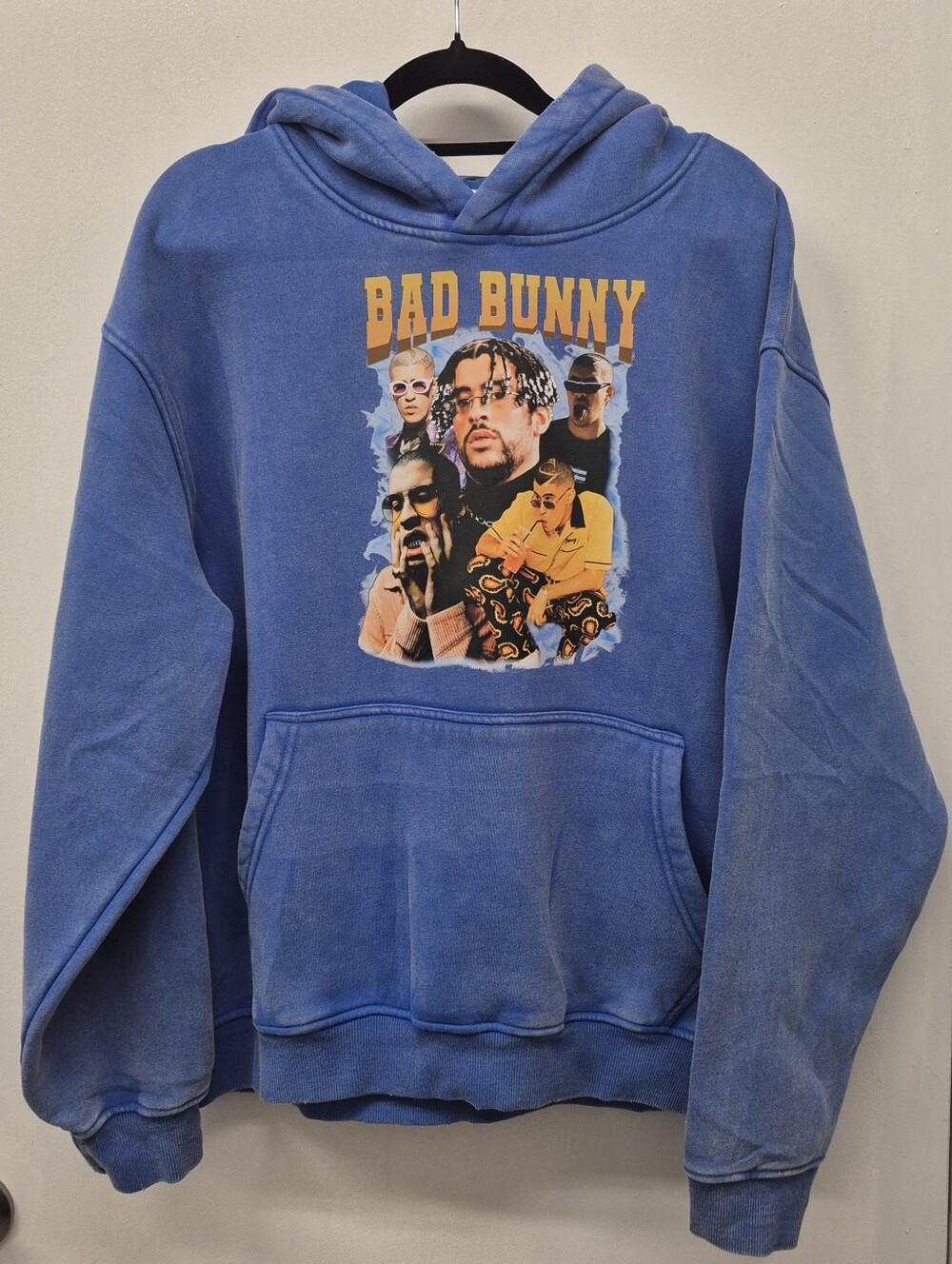 💠3/$40 Oversized Heavy Soft Hoodie Acid Wash Blue Bad Bunny Custom NEW Sweater